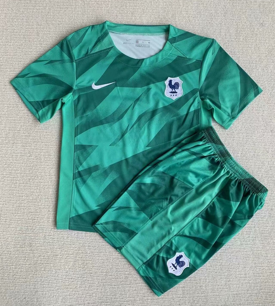 Kids-France 2023 GK Green Soccer Jersey